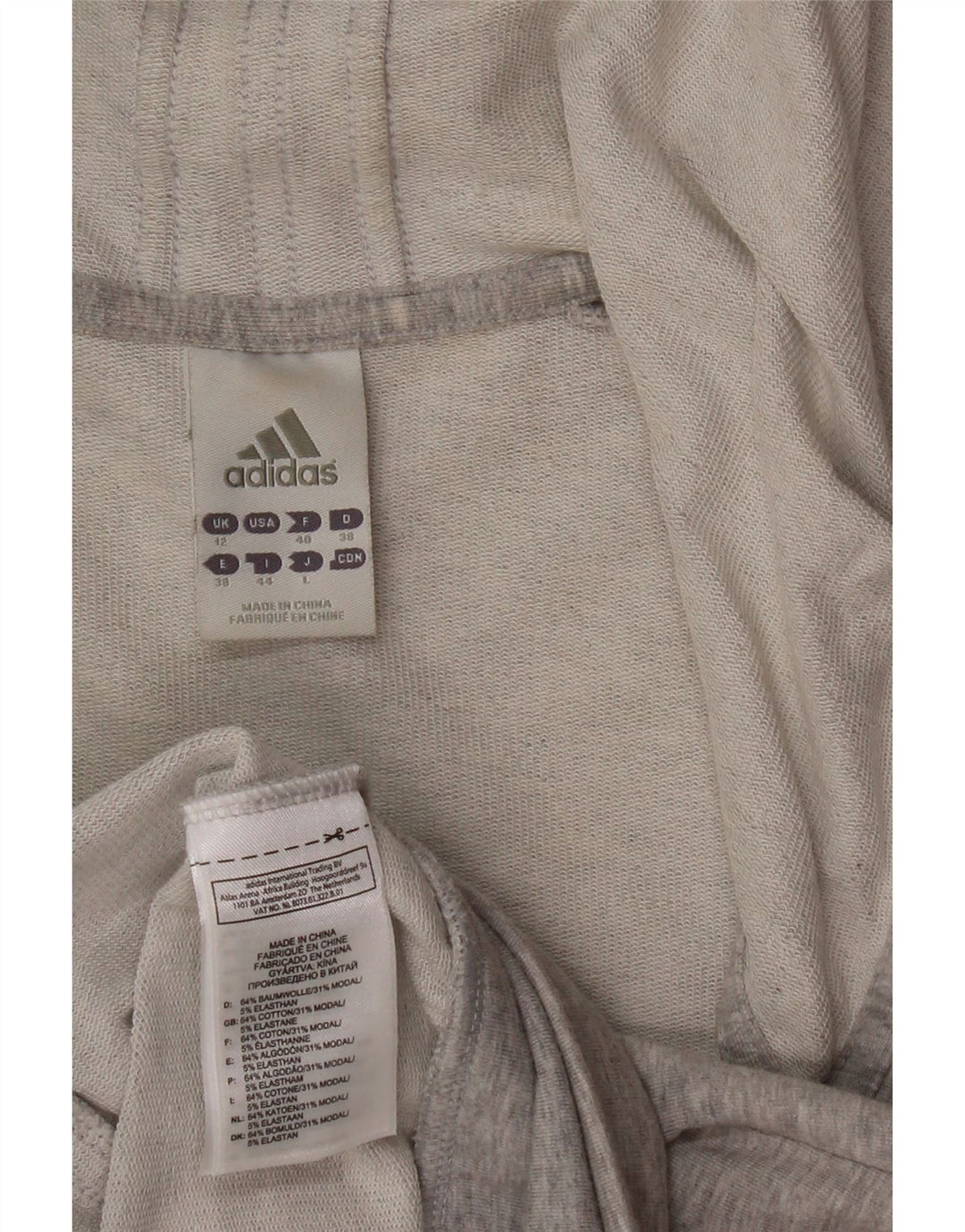 Γυναικείο πουλόβερ με κουκούλα με φερμουάρ Adidas UK 12 βαμβακερό μεσαίο γκρι