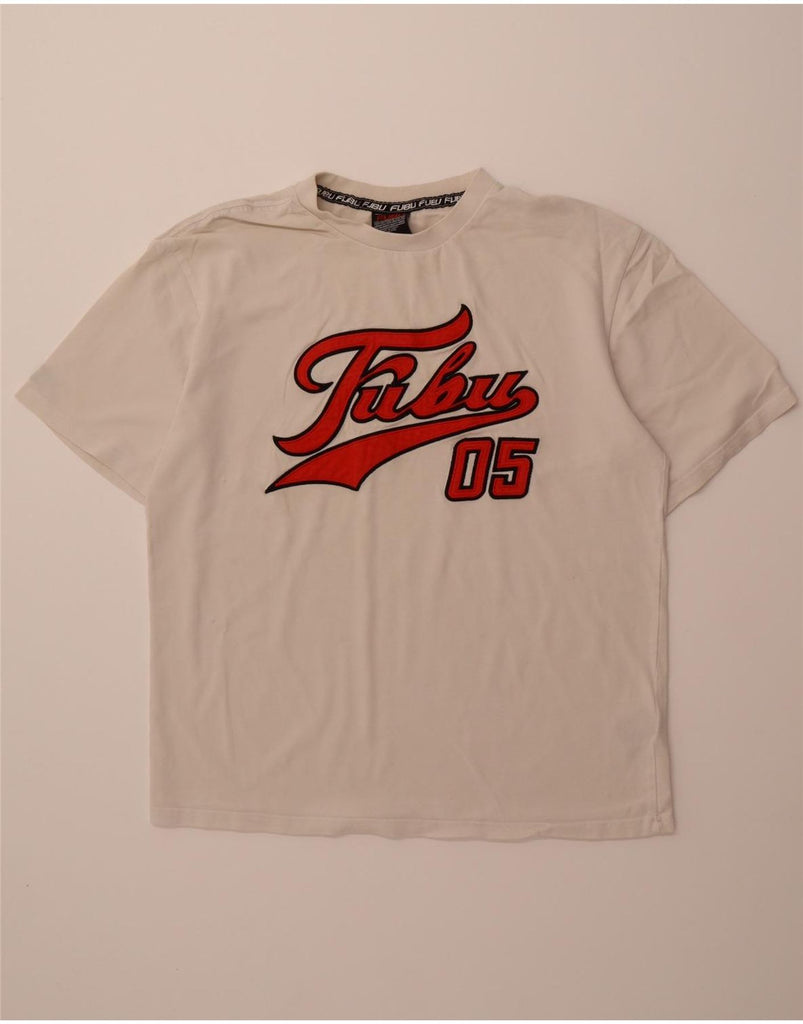 FUBU Mens Graphic T-Shirt Top Small Off White Cotton Vintage Fubu and Second-Hand Fubu from Messina Hembry 