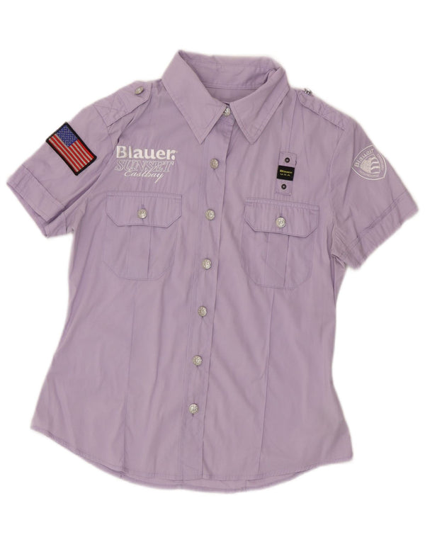 Γυναικείο Blauer Military Graphic κοντομάνικο πουκάμισο UK 12 Medium Purple
