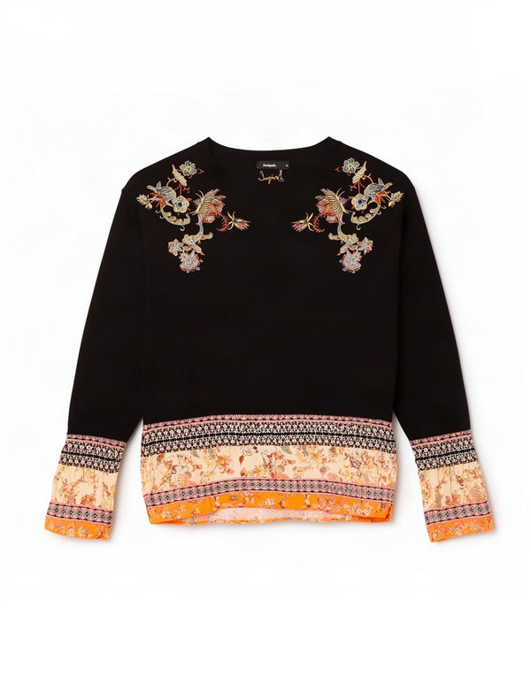 Γυναικείο πουλόβερ Desigual Boat Neck Jumper UK 12 Medium Black Floral