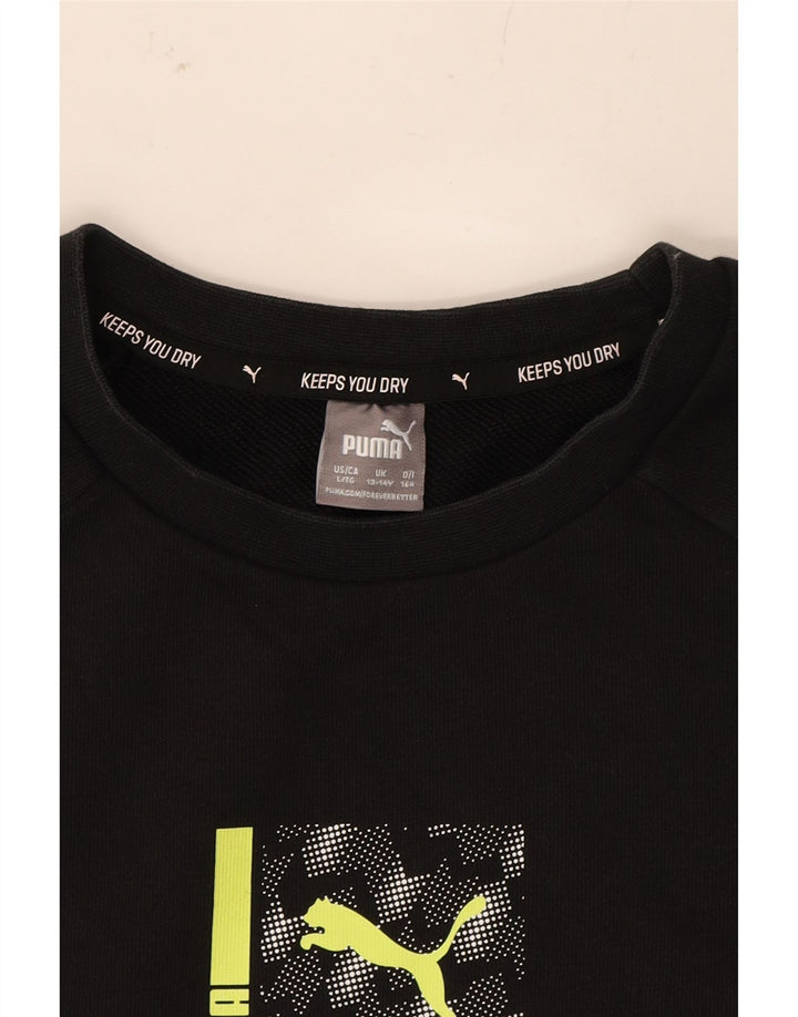 PUMA Boys Graphic Sweatshirt Jumper 13-14 Years Large Black Cotton Vintage Puma and Second-Hand Puma from Messina Hembry 