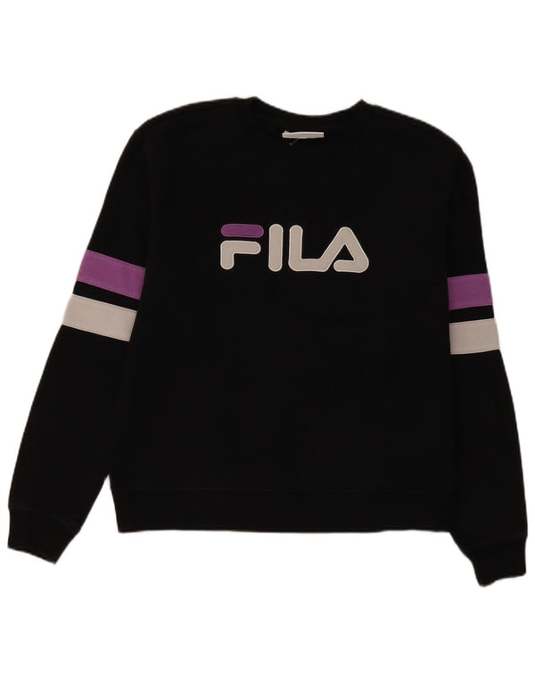 Fila Womens Graphic Sweatshirt Jumper UK 16 Large Black Colourblock