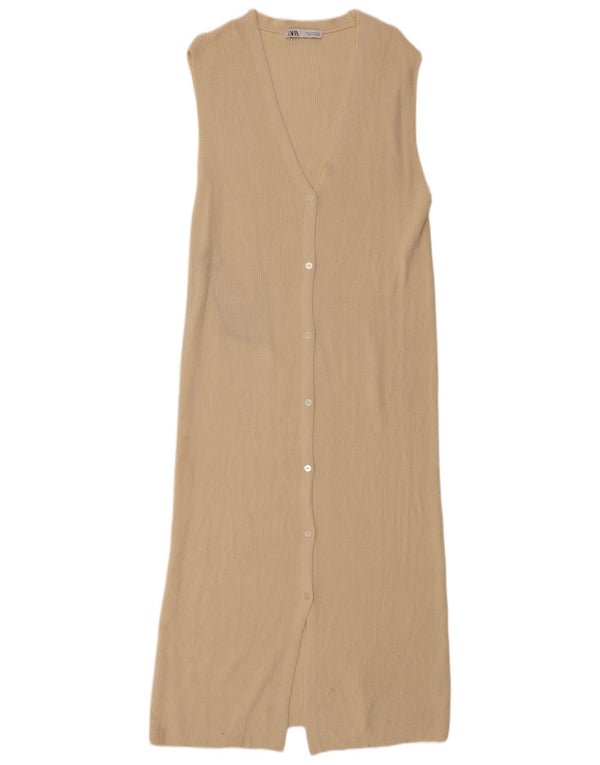 Zara γυναικείο μάξι αμάνικο φόρεμα UK 10 Small Beige Viscose
