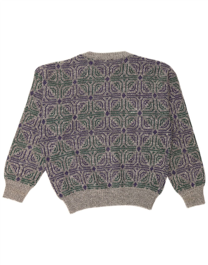 I LEVRIERI Ανδρικό πουλόβερ με λαιμόκοψη μεσαίου γκρι γεωμετρικό πολυακρυλικό