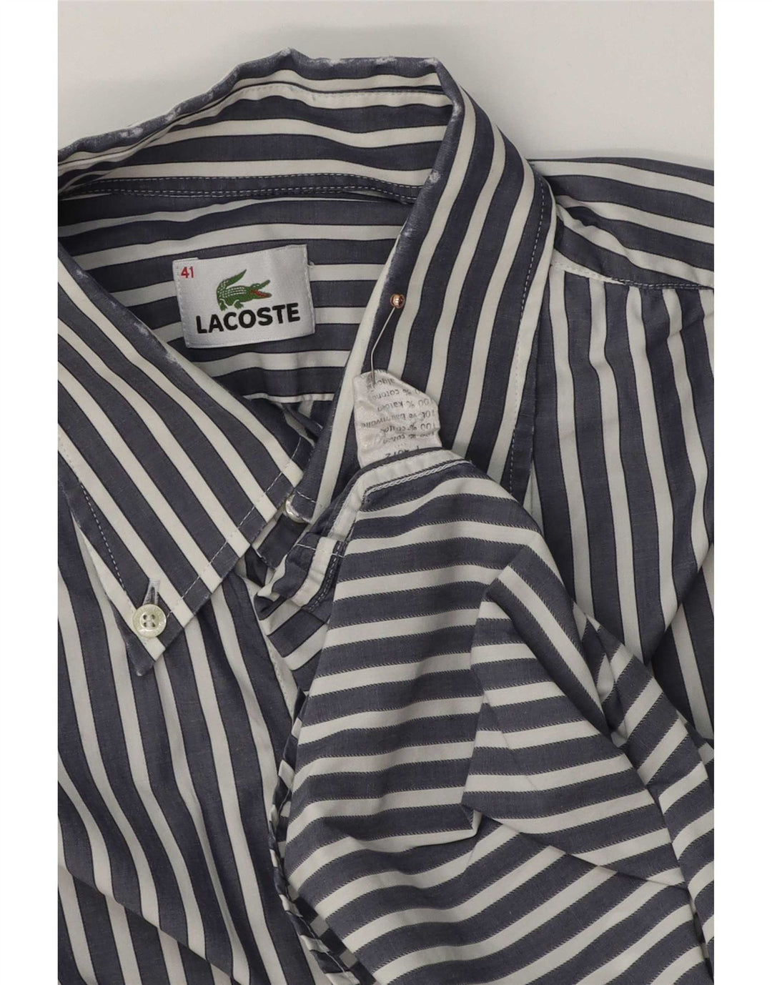 Ανδρικό πουκάμισο Lacoste νούμερο 41 Βαμβακερό με ρίγες σε μπλε ναυτικό