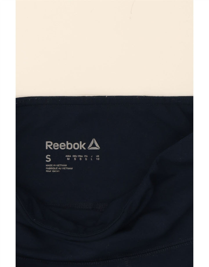 REEBOK Womens Crop Leggings UK 10 Small Navy Blue Colourblock Polyester Vintage Reebok and Second-Hand Reebok from Messina Hembry 