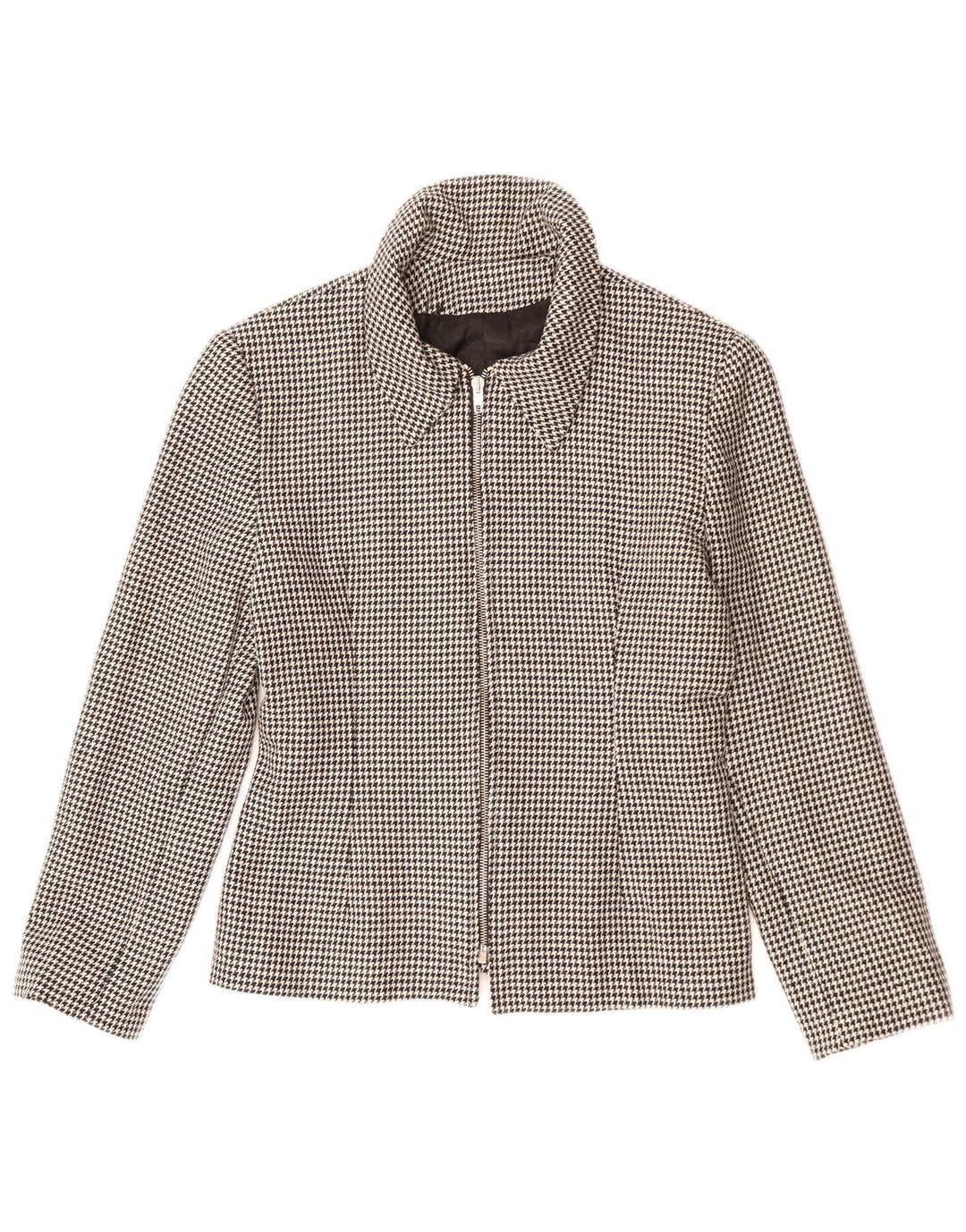 VINTAGE Γυναικείο Μπουφάν σακάκι IT 42 Μεσαίο μαύρο Houndstooth μαλλί