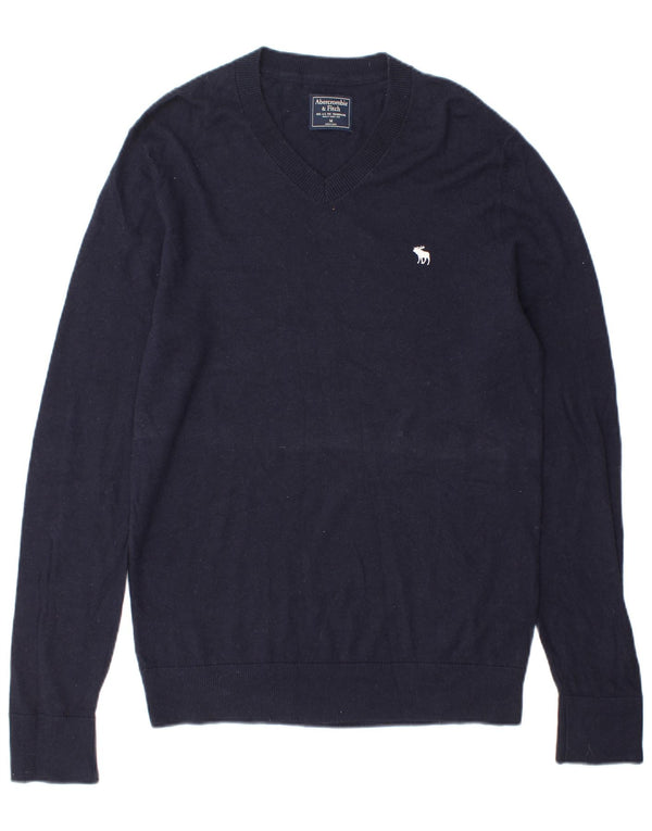 Abercrombie & Fitch Ανδρικό πουλόβερ με λαιμόκοψη με λαιμόκοψη με μεσαίο μπλε μαλλί