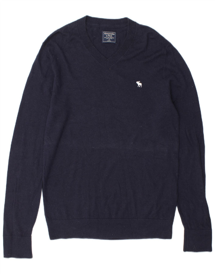 Abercrombie & Fitch Ανδρικό πουλόβερ με λαιμόκοψη με λαιμόκοψη με μεσαίο μπλε μαλλί