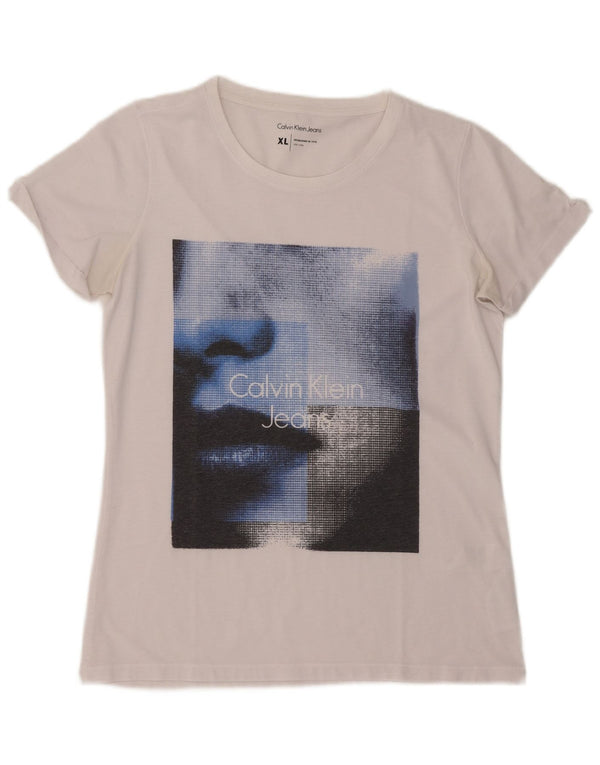 Γυναικείο γραφικό μπλουζάκι Calvin Klein Jeans Top UK 18 XL Λευκό Πολυεστέρας