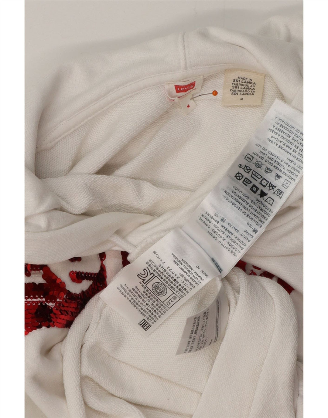 LEVI'S Γυναικείο υπερμεγέθη Crop Hoodie Jumper UK 14 Μεσαίο λευκό βαμβακερό