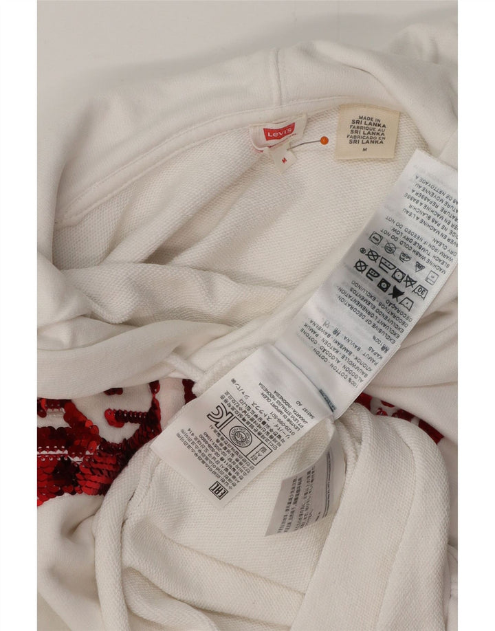 LEVI'S Γυναικείο υπερμεγέθη Crop Hoodie Jumper UK 14 Μεσαίο λευκό βαμβακερό