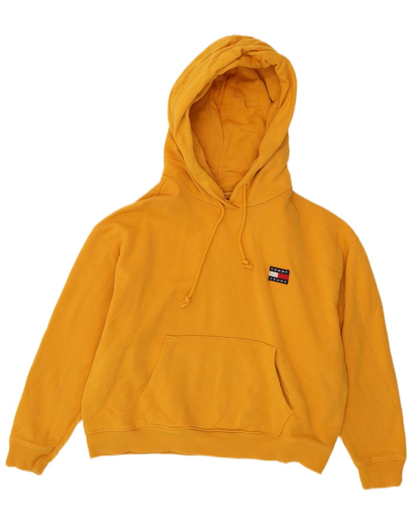 TOMMY HILFIGER Γυναικεία Crop Oversized Hoodie Jumper UK 16 Large Yellow