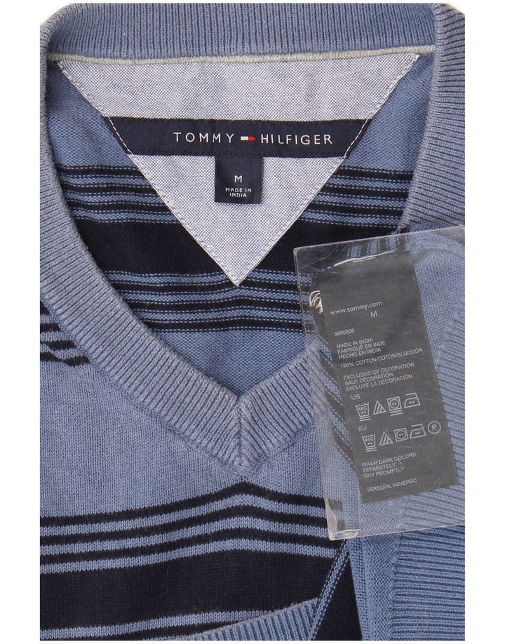 TOMMY HILFIGER Ανδρικό πουλόβερ με λαιμόκοψη σε μεσαίο μπλε βαμβακερό ριγέ
