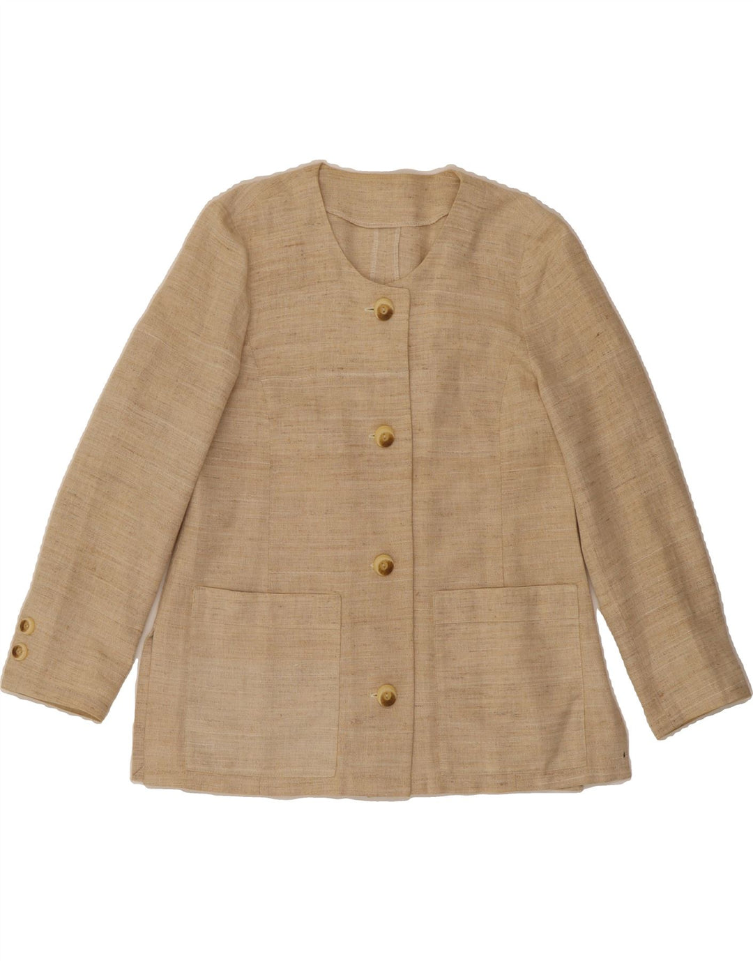 VINTAGE Womens 4 Button Blazer Jacket UK 14 Medium Beige Vintage Vintage and Second-Hand Vintage from Messina Hembry 