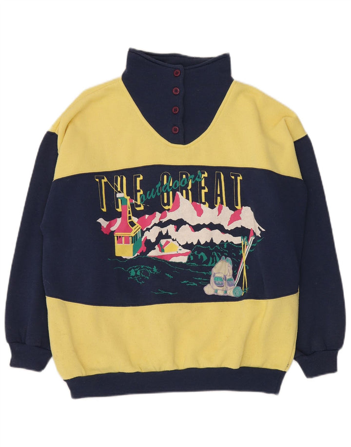 Ανδρικό φούτερ DASH με γραφικό λαιμό με κουμπιά, μεσαίο κίτρινο χρώμα