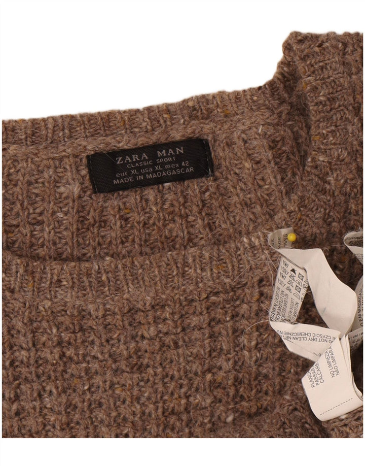 Ανδρικό πουλόβερ Zara Crew Neck Jumper XL Καφέ μαλλί