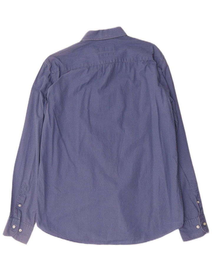 Ανδρικό πουκάμισο Massimo Dutti Slim Fit μεγάλο μπλε βαμβακερό πουά