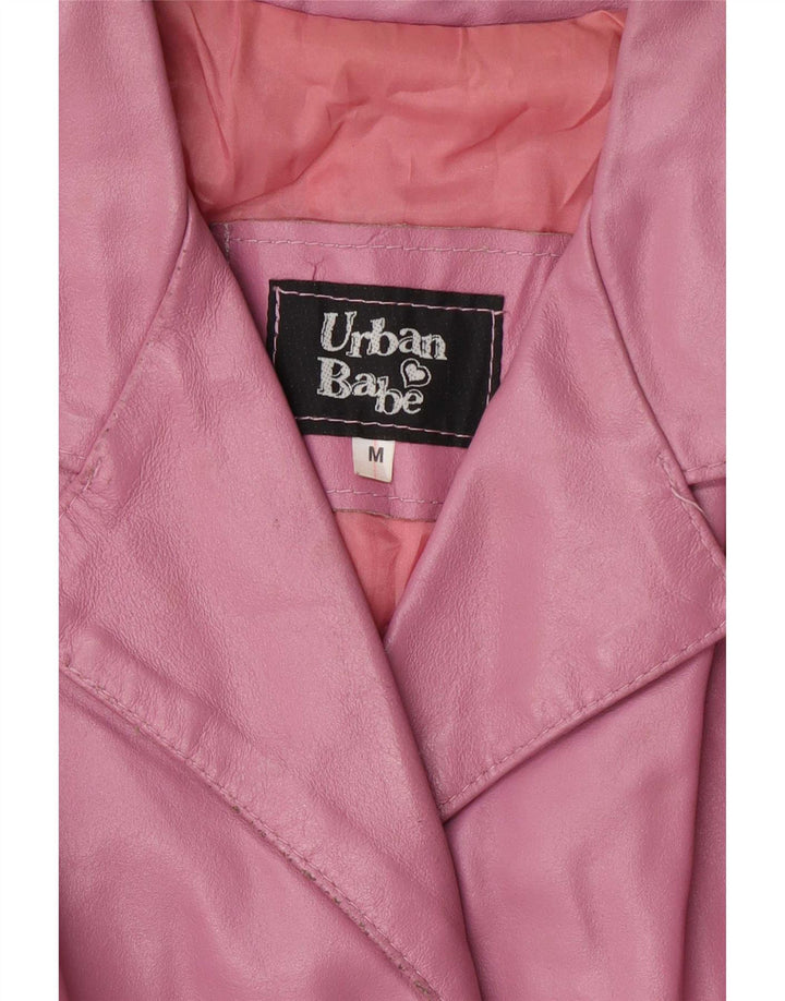 Vintage γυναικείο δερμάτινο παλτό UK 12 Medium Pink