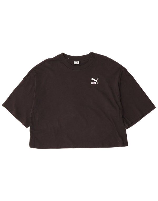Puma Γυναικείο T-Shirt Top UK 16 Large μαύρο βαμβακερό