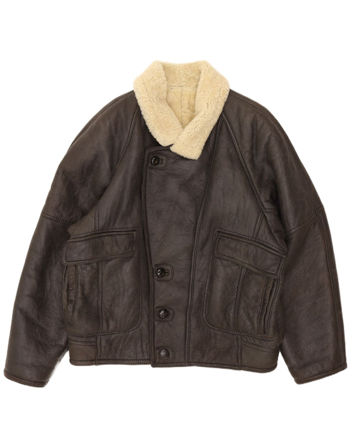 Vintage Ανδρικό Shearling Jacket IT 52 XL Καφέ Δερμάτινο
