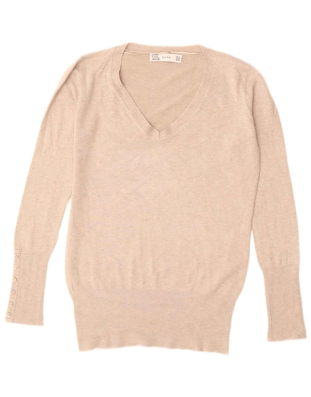 Γυναικείο πουλόβερ ZARA με V λαιμόκοψη UK 12 Medium Beige