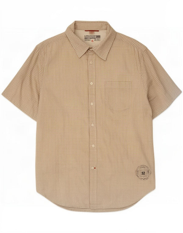 Ανδρικό κοντομάνικο πουκάμισο Guess XL Beige Gingham Cotton