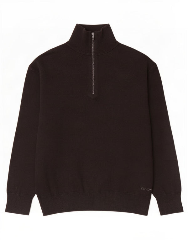 Zara Mens Zip Neck Jumper Sweater Medium Black Cotton