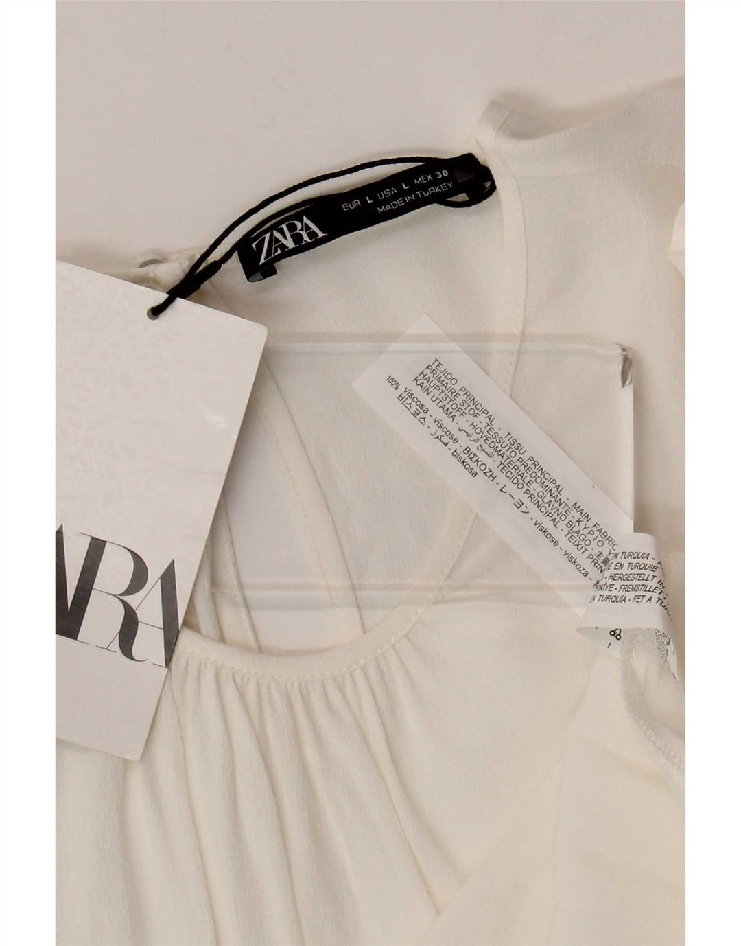 Zara Γυναικεία μπλούζα με 3/4 μανίκια Τοπ UK 14 Μεγάλη Λευκή Βισκόζη
