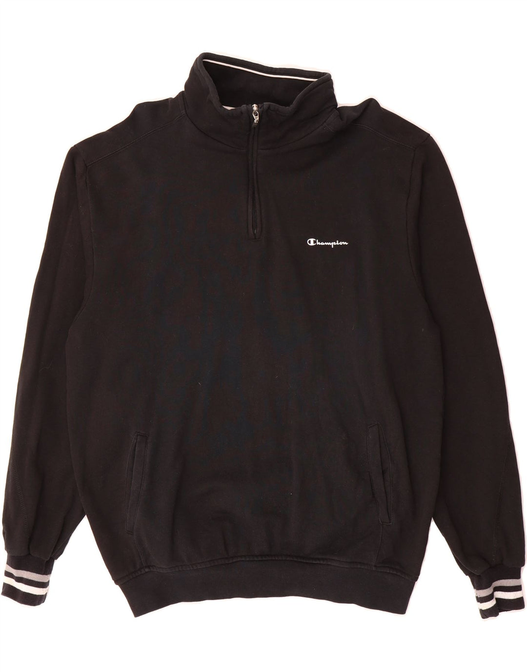 CHAMPION Mens Zip Neck Sweatshirt Jumper 2XL Black Cotton Vintage Champion and Second-Hand Champion from Messina Hembry 