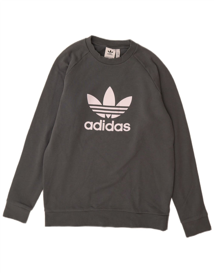 Ανδρικό γραφικό φούτερ Adidas, μεσαίο γκρι βαμβακερό