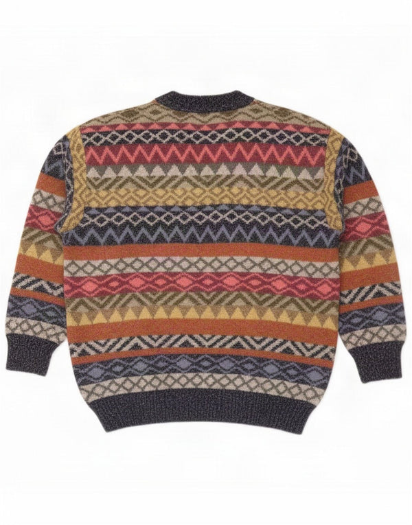 Darwin Mens V-Neck Jumper Sweater Medium Multicoloured Fair Isle Wool