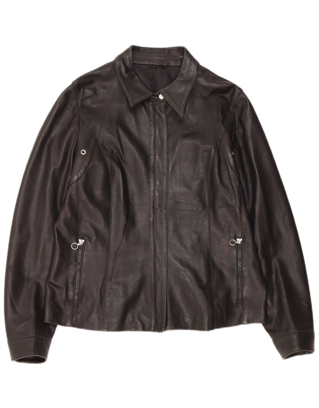 Vintage Γυναικείο Δερμάτινο Μπουφάν UK 14 Medium Black Leather
