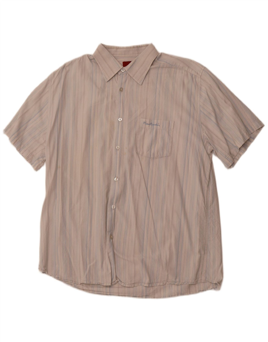 PIERRE CARDIN Ανδρικό κοντομάνικο πουκάμισο 2XL βαμβακερό μπλε ριγέ