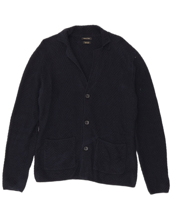 Ανδρικό πουλόβερ ζακέτα Massimo Dutti, μεσαίο μπλε βαμβακερό
