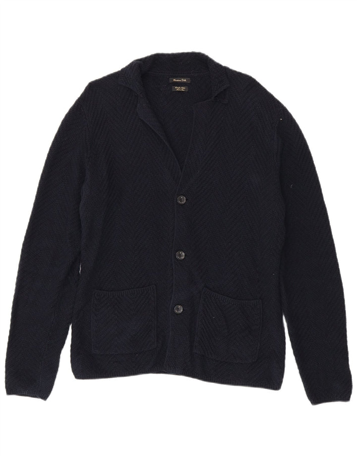 Ανδρικό πουλόβερ ζακέτα Massimo Dutti, μεσαίο μπλε βαμβακερό