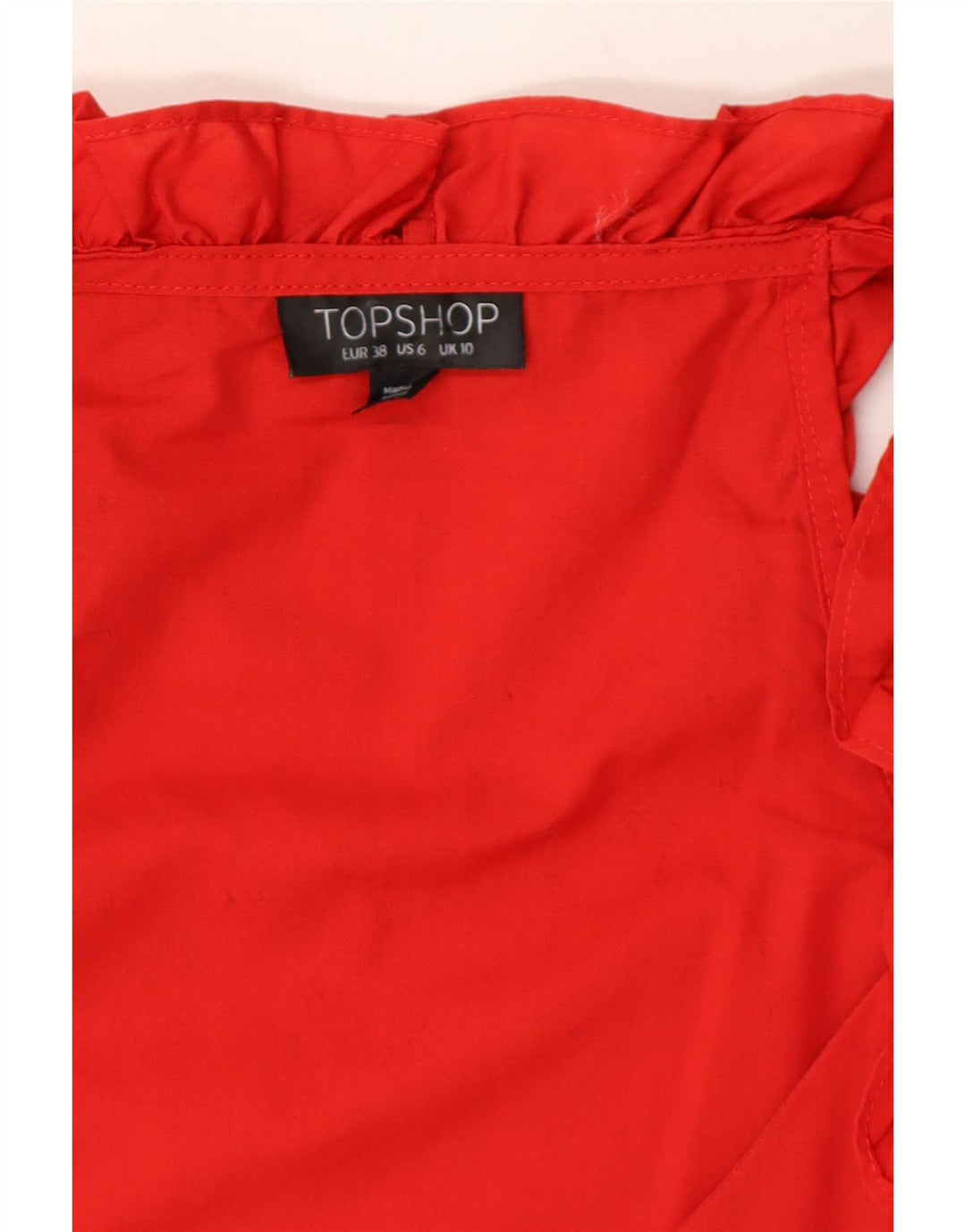 TOPSHOP Womens Off Shoulder Top UK 10 Small Red Cotton Vintage Topshop and Second-Hand Topshop from Messina Hembry 