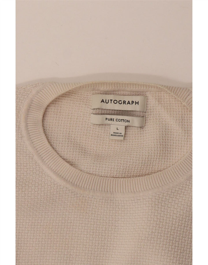Ανδρικό πουλόβερ Marks & Spencer Autograph Crew Neck Jumper μεγάλο λευκό βαμβακερό