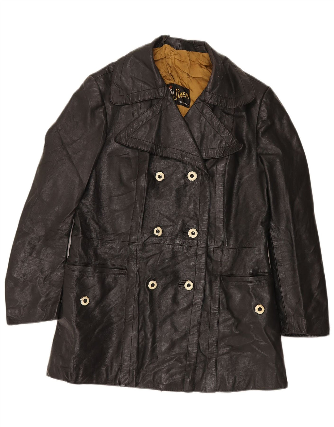 VINTAGE Γυναικείο Δερμάτινο Μπουφάν UK 12 Μεσαίο Μαύρο