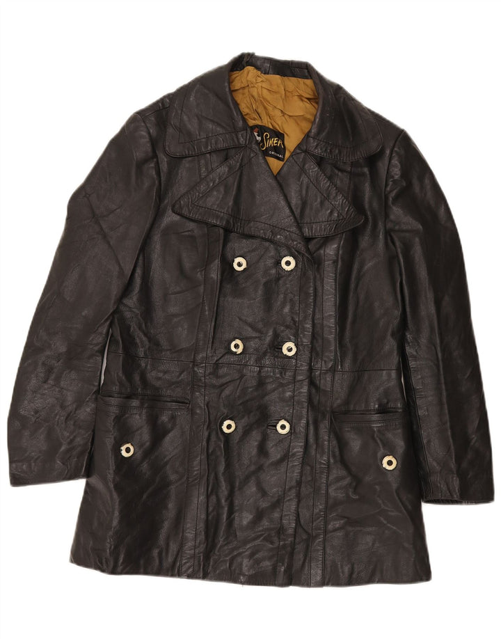 VINTAGE Γυναικείο Δερμάτινο Μπουφάν UK 12 Μεσαίο Μαύρο