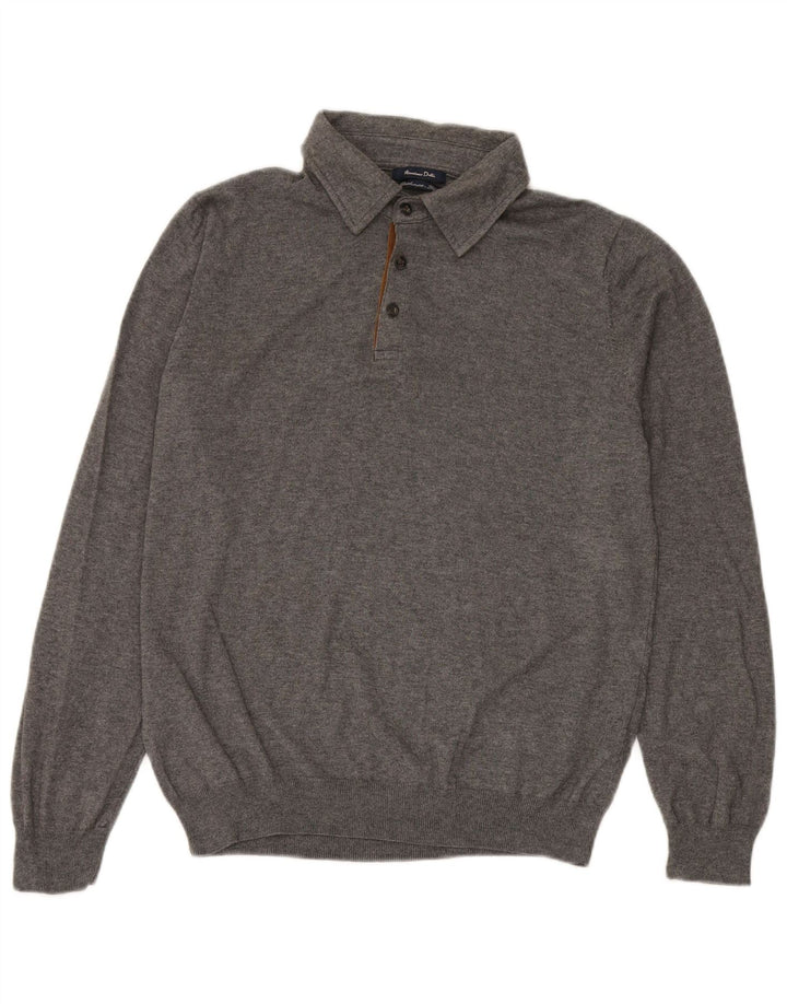 MASSIMO DUTTI Ανδρικό πουλόβερ με λαιμό polo, μεγάλο γκρι βαμβακερό