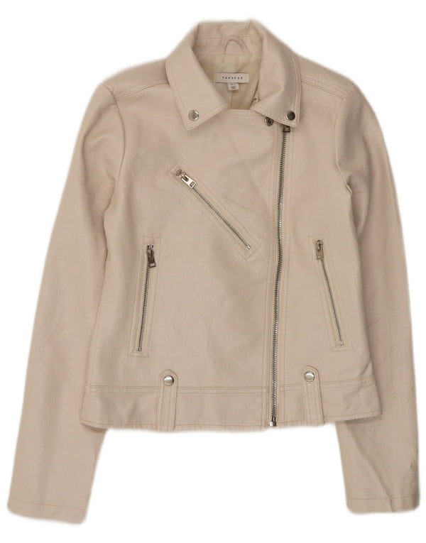 Topshop Γυναικείο Faux Leather Biker Jacket UK 8 Small Off White Πολυουρεθάνη