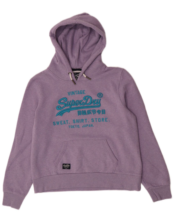 Superdry γυναικείο γραφικό μπλουζάκι με κουκούλα UK 16 Μεγάλο βαμβακερό μωβ φλύκταινα