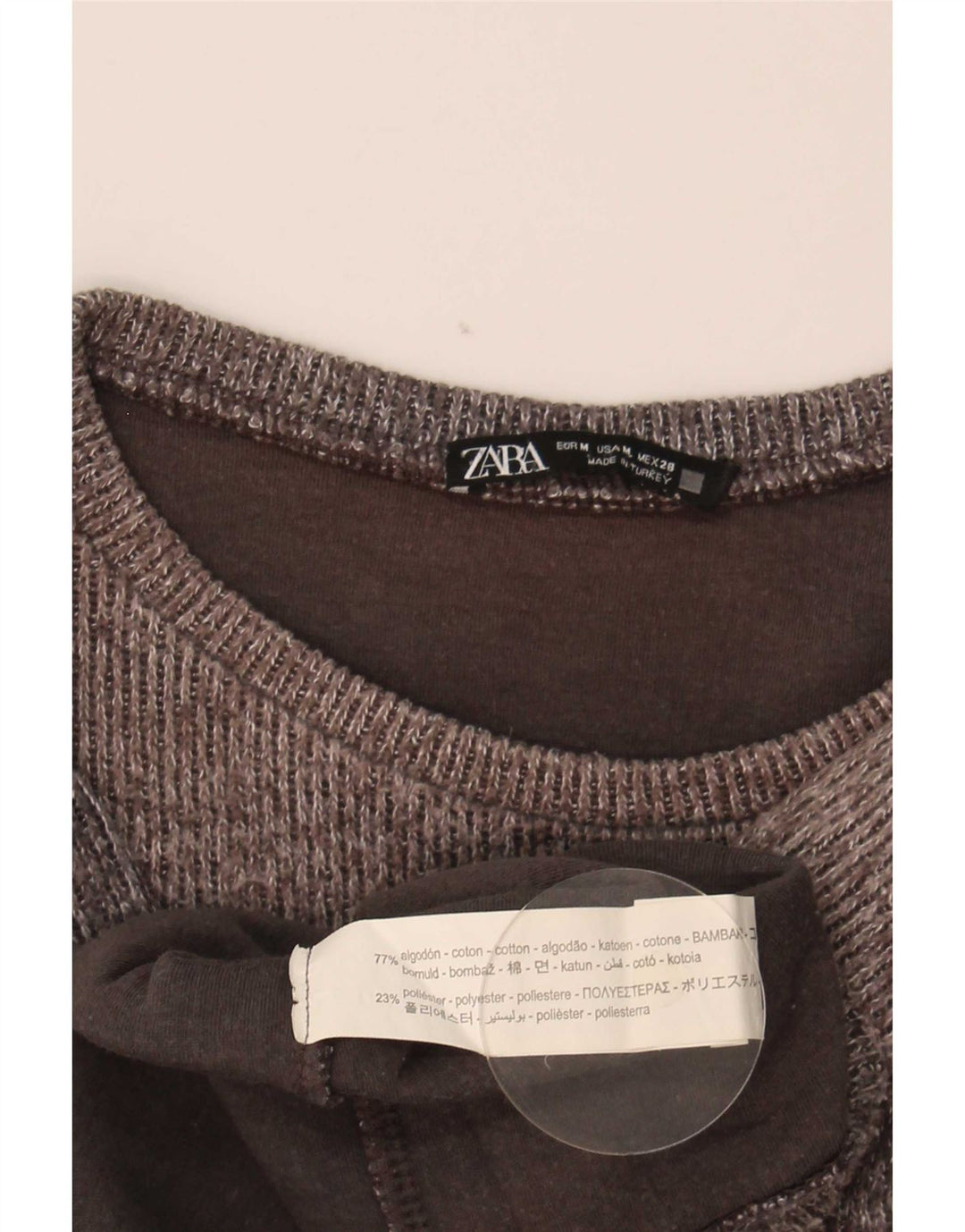 Zara Γυναικείο Crop Top Μακρυμάνικο UK 14 Μεσαίο Γκρι Βαμβακερό