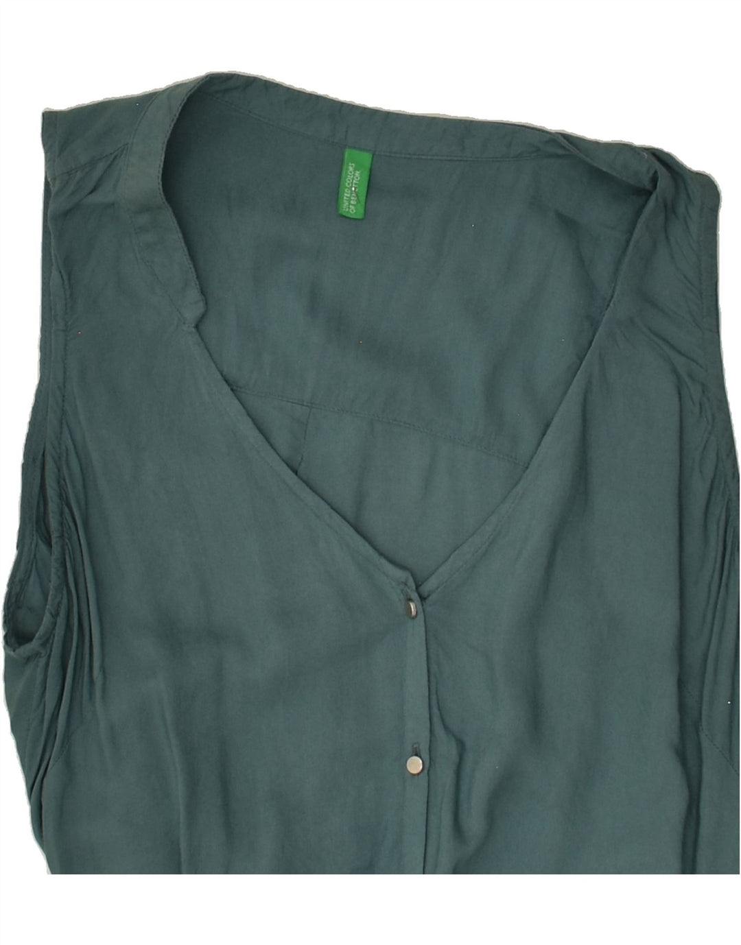 BENETTON Womens Sleeveless Shirt Blouse UK 4 XS Green Viscose | Vintage Benetton | Thrift | Second-Hand Benetton | Used Clothing | Messina Hembry 
