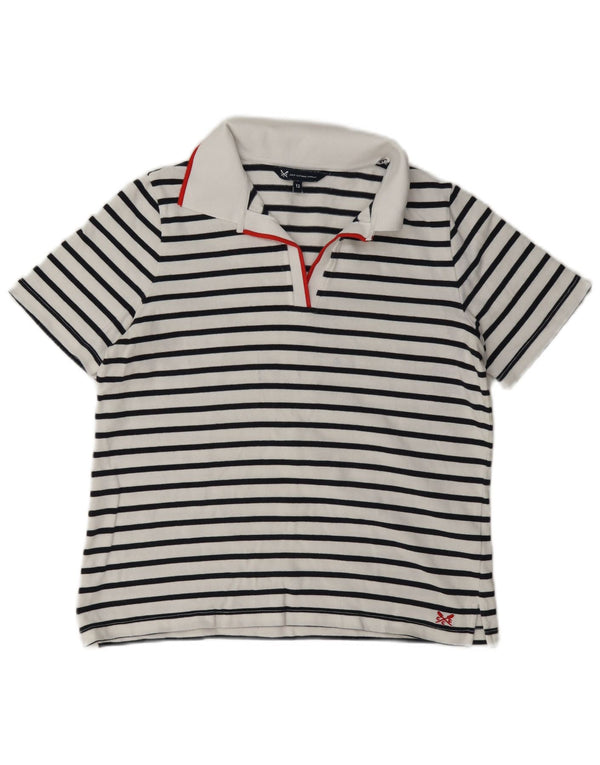Crew Clothing Γυναικείο πουκάμισο πόλο UK 12 Μεσαίο λευκό ριγέ βαμβακερό
