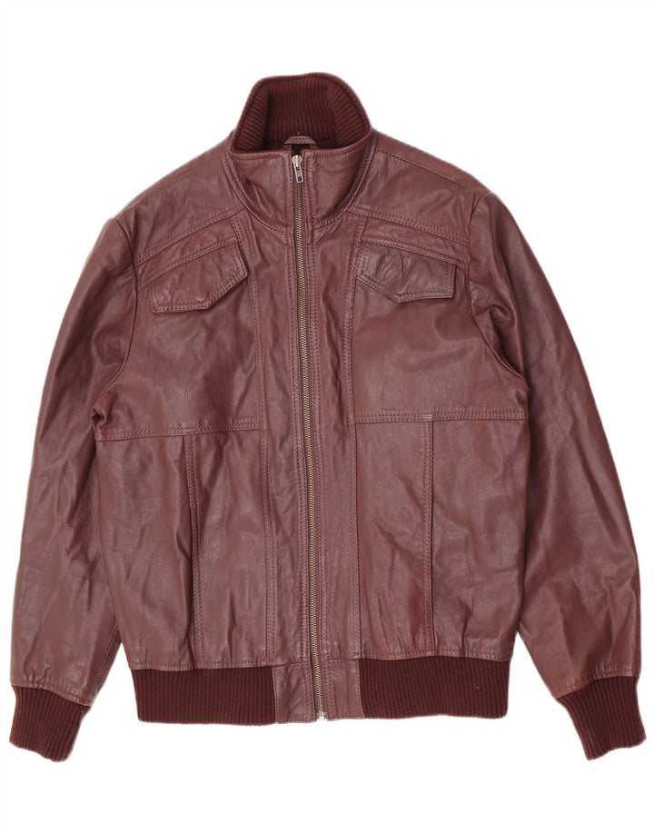 Επιλεγμένο Ανδρικό Δερμάτινο Μπουφάν UK 40 Large Maroon Leather