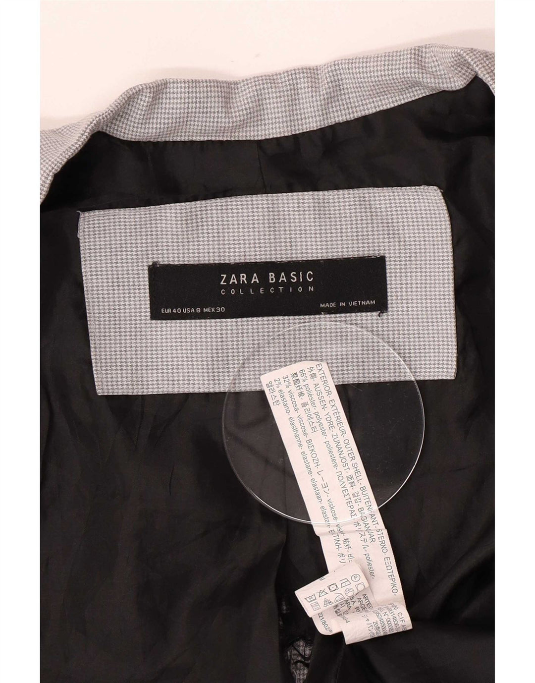 Zara Γυναικείο μπουφάν σακάκι με 1 κουμπί EU 40 Medium Grey Houndstooth Polyester
