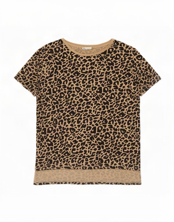 Zara Γυναικείο T-Shirt Top UK 16 Large Beige Animal Print