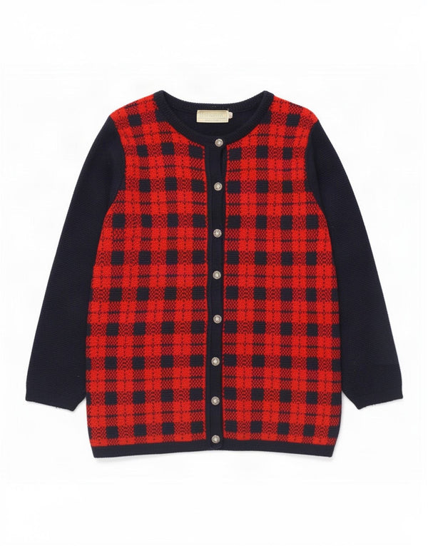 Γυναικείο πουλόβερ με ζακέτα Edinburgh UK 14 Medium Navy Blue Check Wool